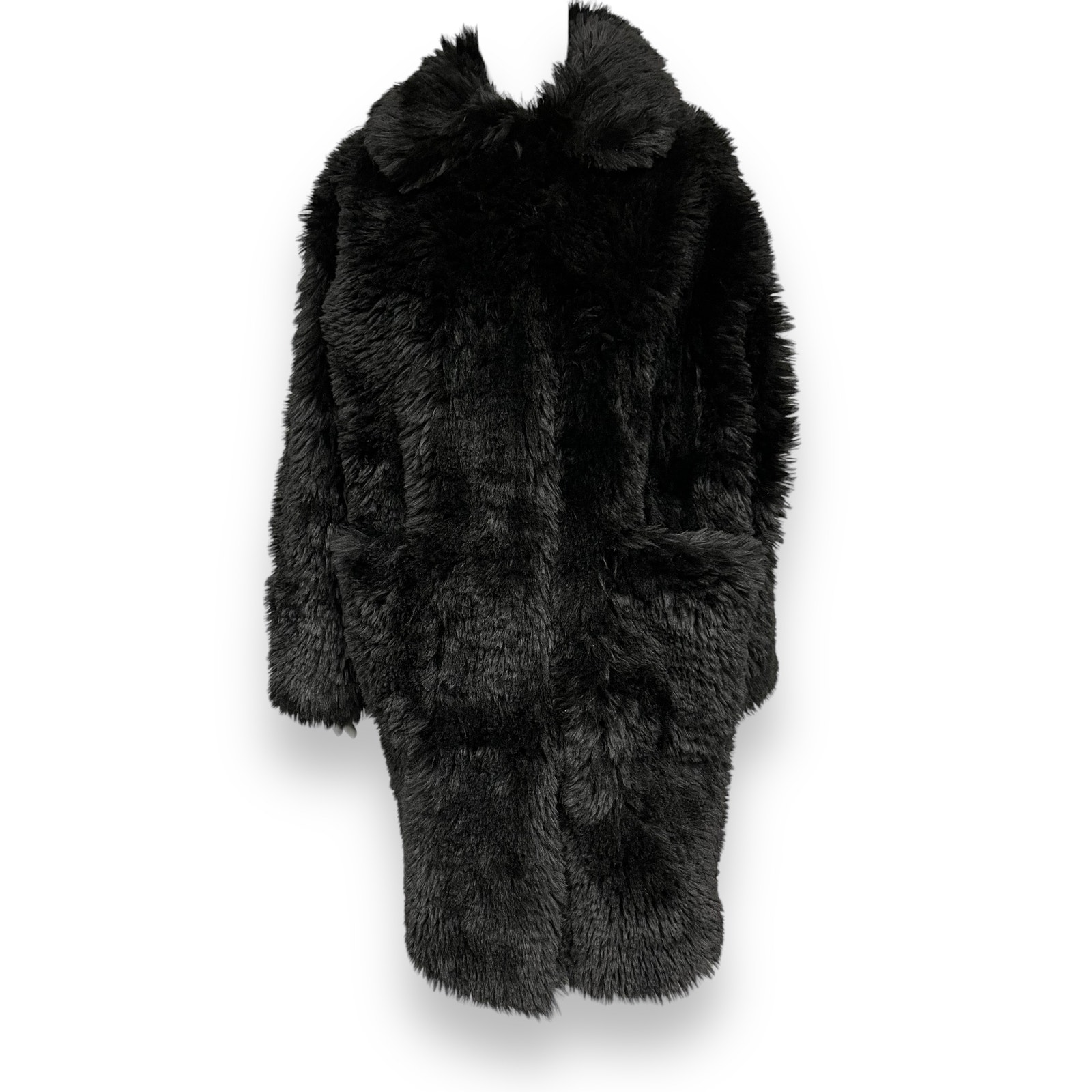 N21 Black Faux Fur Shearling Mid-Length Coat Jacket Size Girls 16 (Womens S)